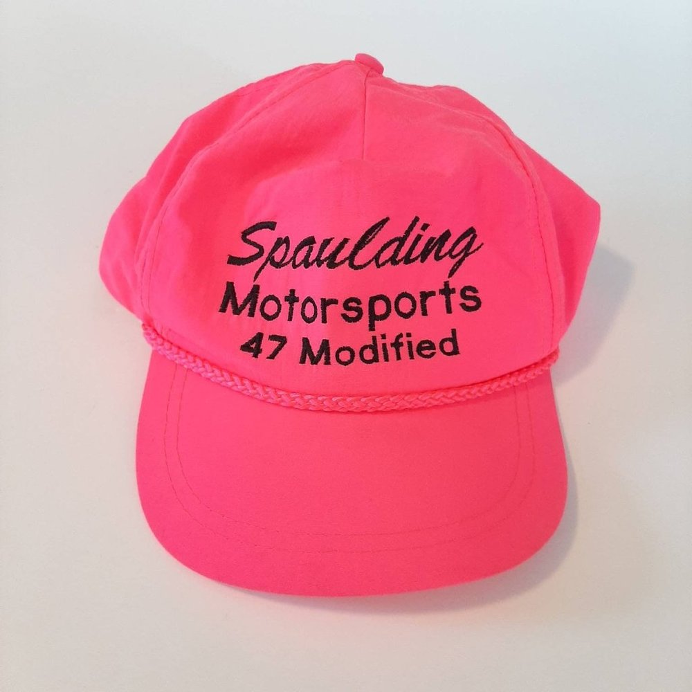Vintage Hot Pink Spaulding Motorsports Snap Back Nylon Dad Ball Cap